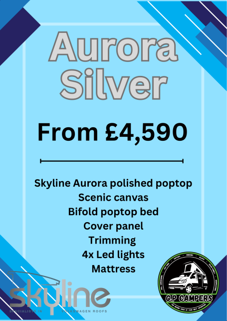 Promotional poster for the "Aurora Silver" pop-up with pricing and features listed.