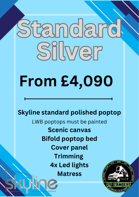 Promotional flyer for "Standard Silver" package starting at £4,090, detailing features and requirements.